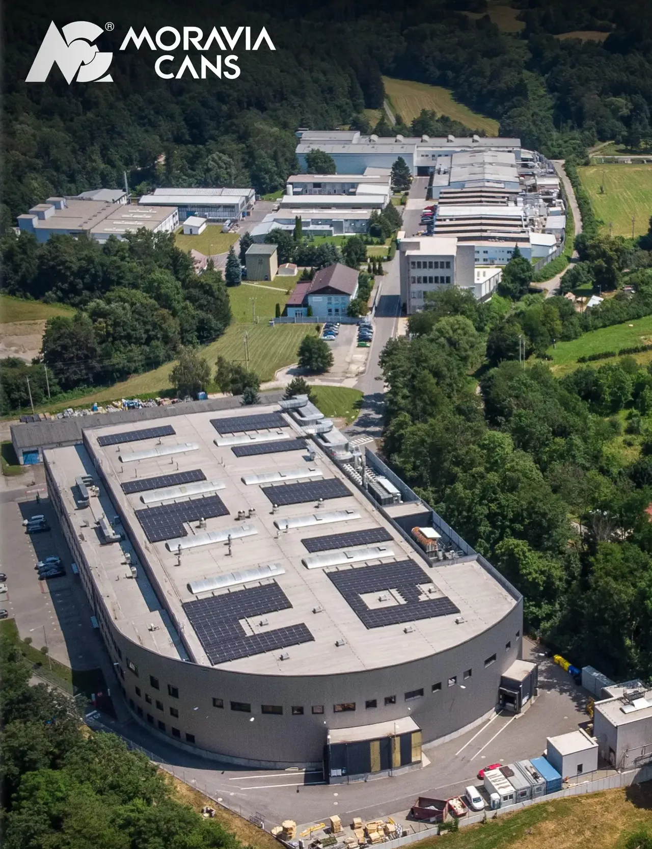 Moravia Cans Bojkovice plant, aerial view of the aluminum aerosol can factory